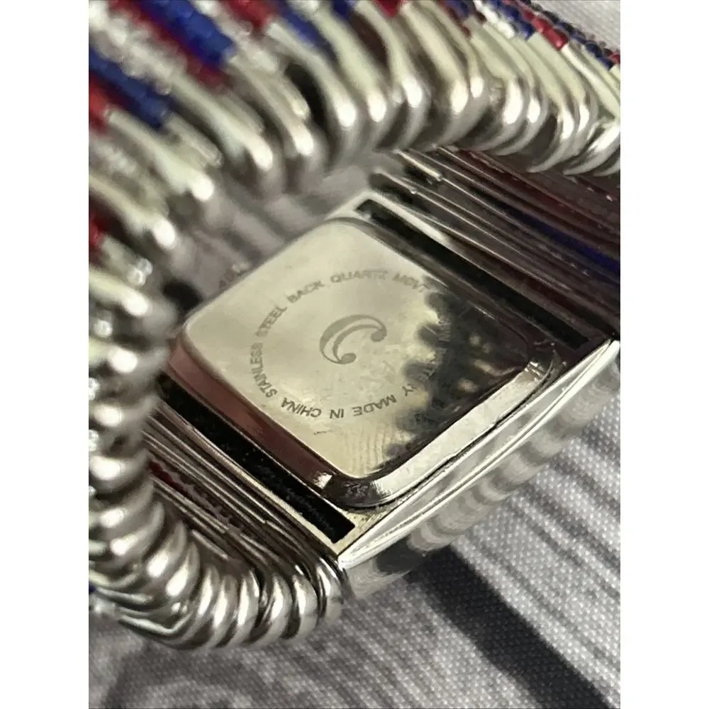 Charming Charlie Silver Tone Red White And Blue Band Women’s Quartz Watch